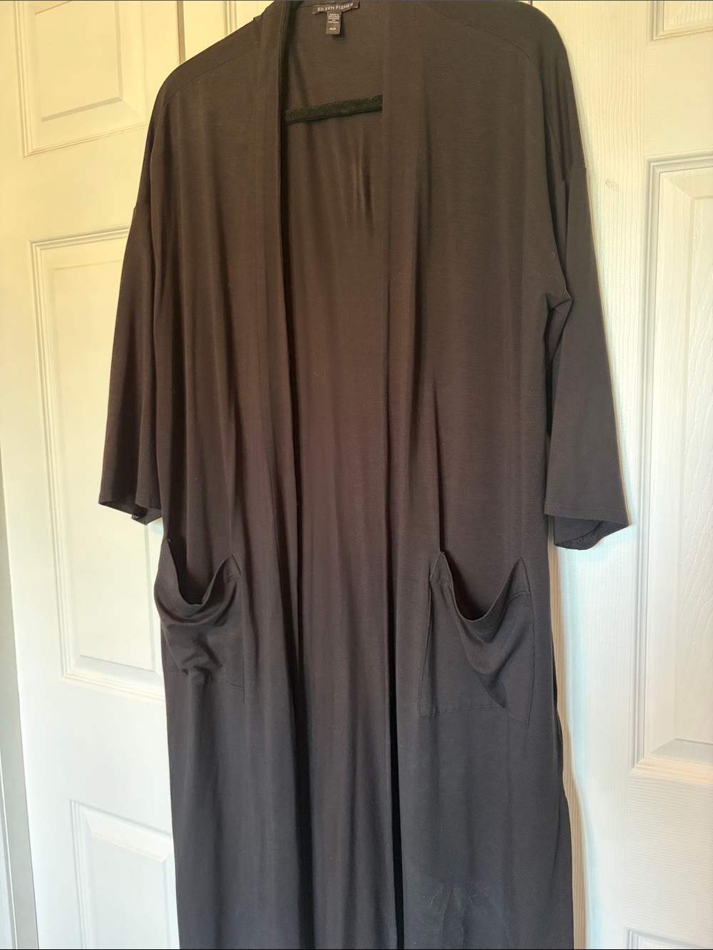 Eileen Fisher black Open-Front Long Cardigan with Pockets (M)